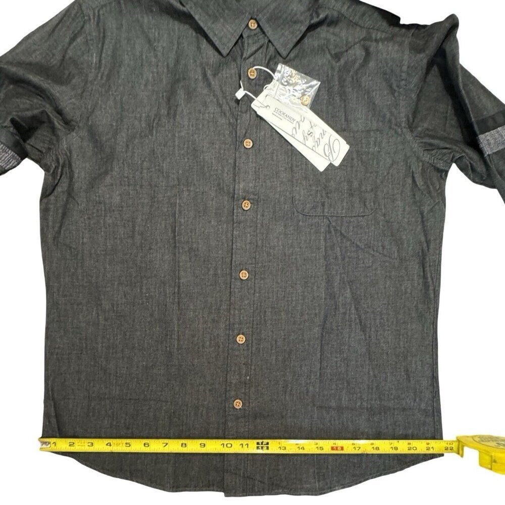 COOFANDY Men's Black Chambray Button Up Shirt Small Deco Arm Trim Casual NEW - Picture 16 of 16